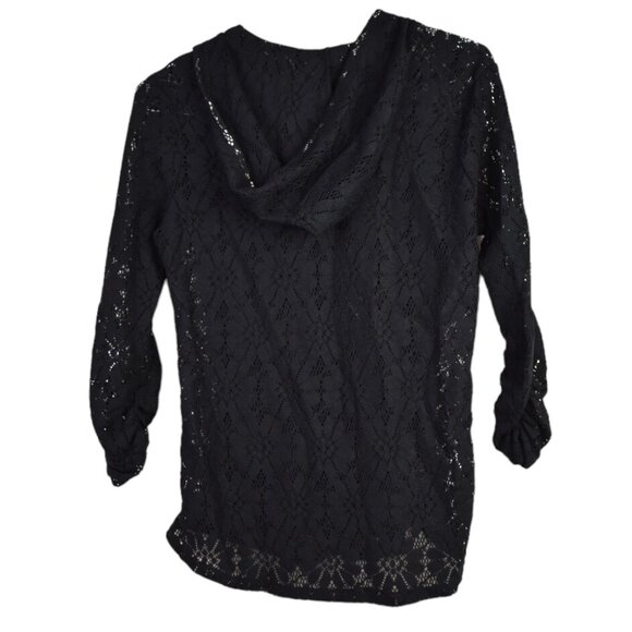 No Boundaries Hoodie XL Womens Floral Knit Lace Black Pullover Polyester - Picture 8 of 9
